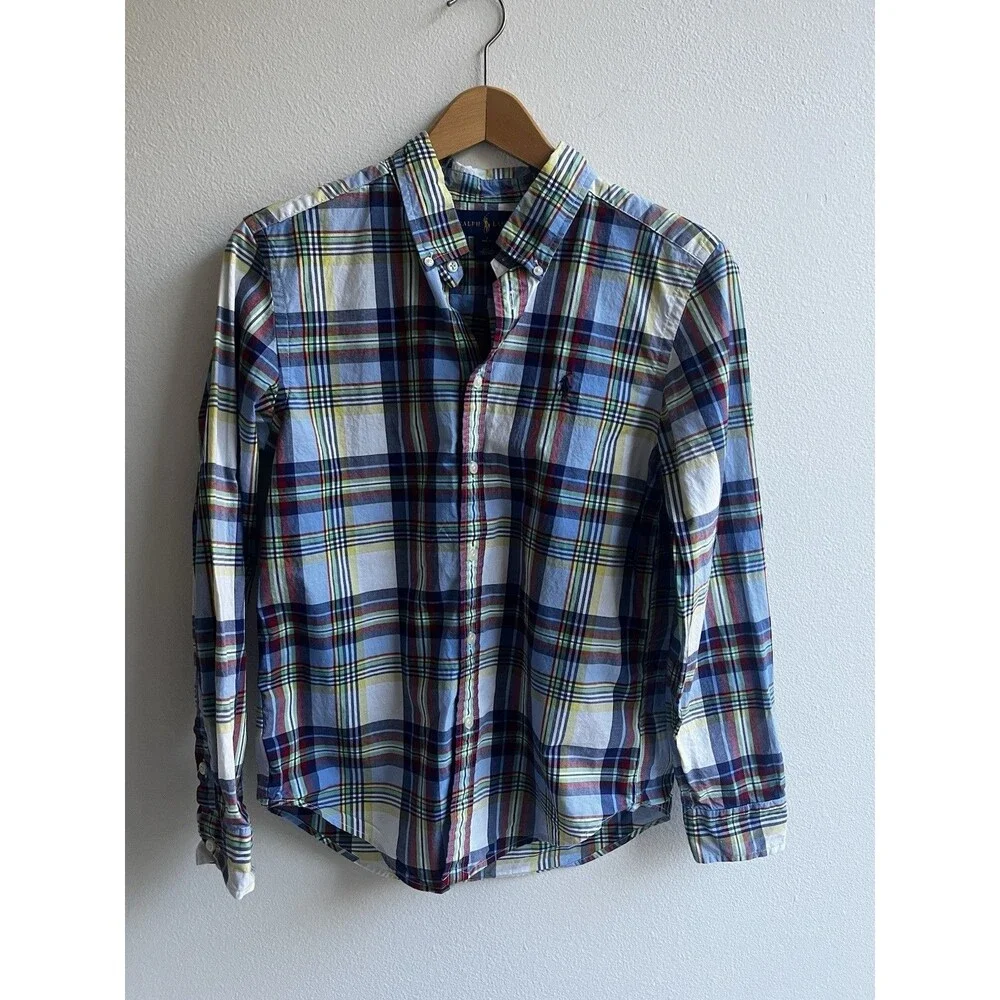 Ralph Lauren Pony Polo Boys Long Sleeve Plaid Button Up Shirt Size 14-16
